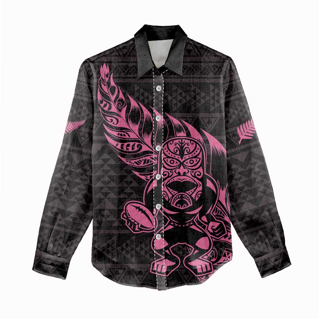 New Zealand Rugby Warrior Custom Women Casual Shirt Pink Fern Taniko Motif LT9 - Polynesian Pride