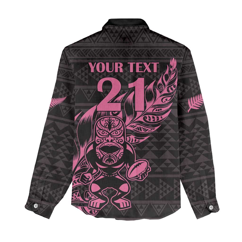 New Zealand Rugby Warrior Custom Women Casual Shirt Pink Fern Taniko Motif LT9 - Polynesian Pride