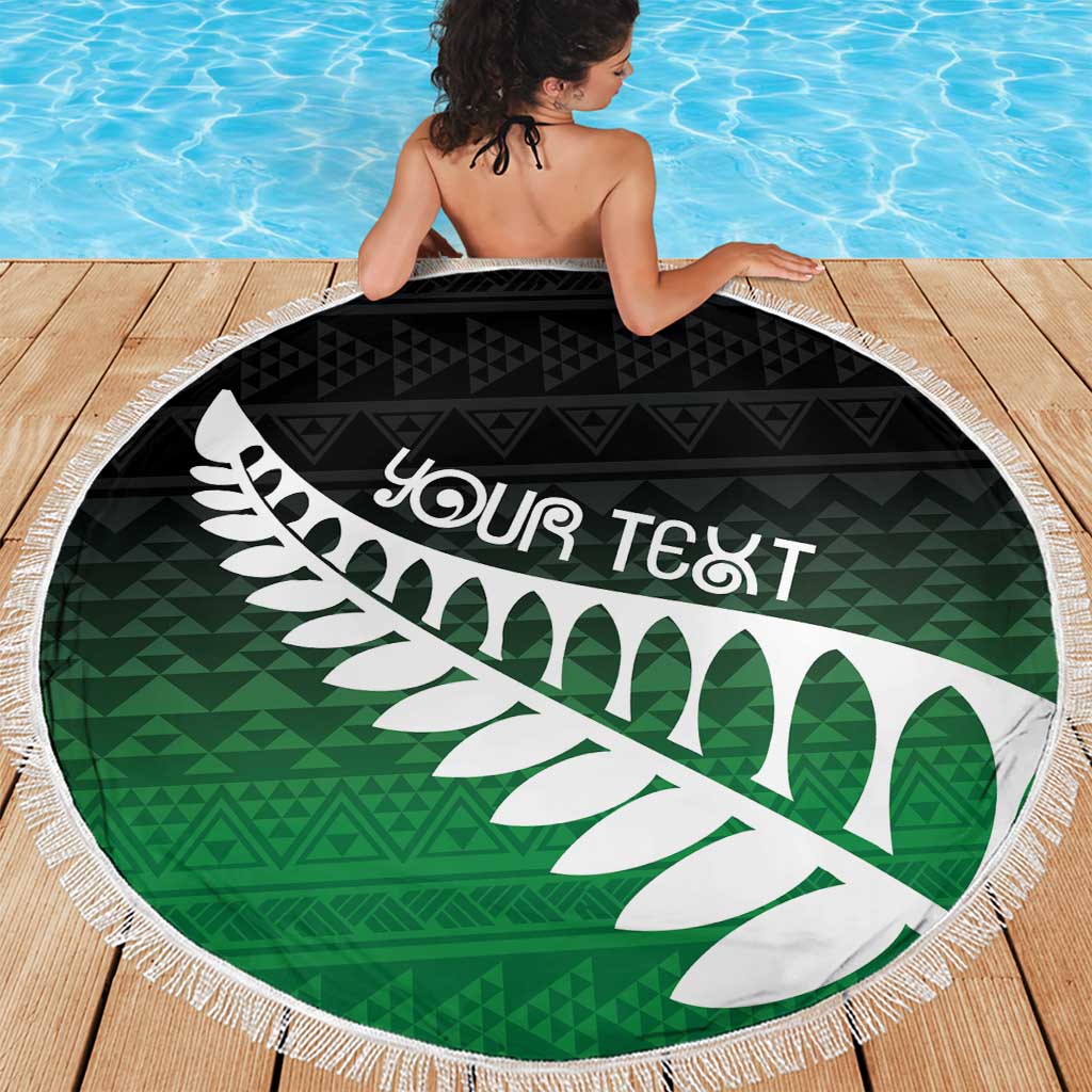Green Silver Fern Spirit Taniko Tukutuku Personalised Beach Blanket
