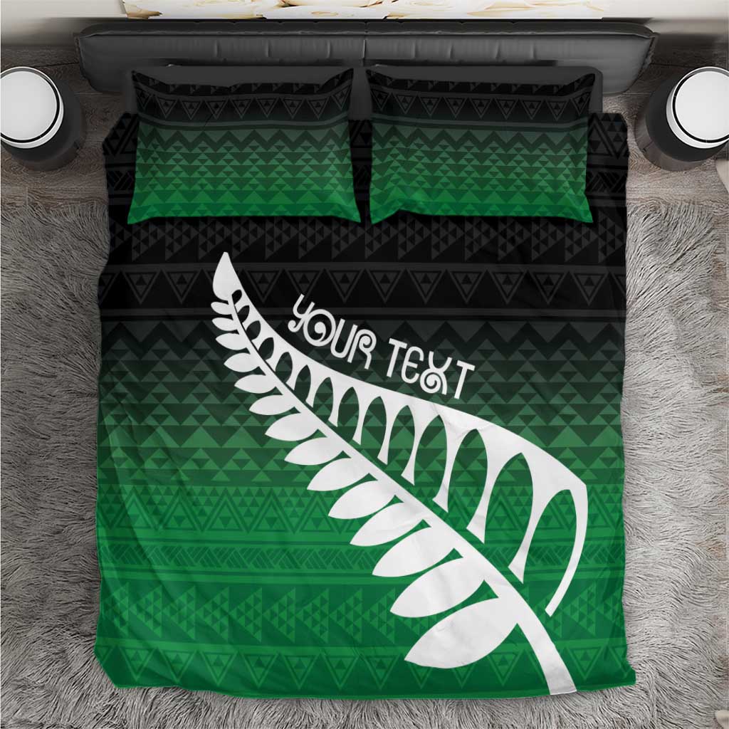 Green Silver Fern Spirit Taniko Tukutuku Personalised Bedding Set