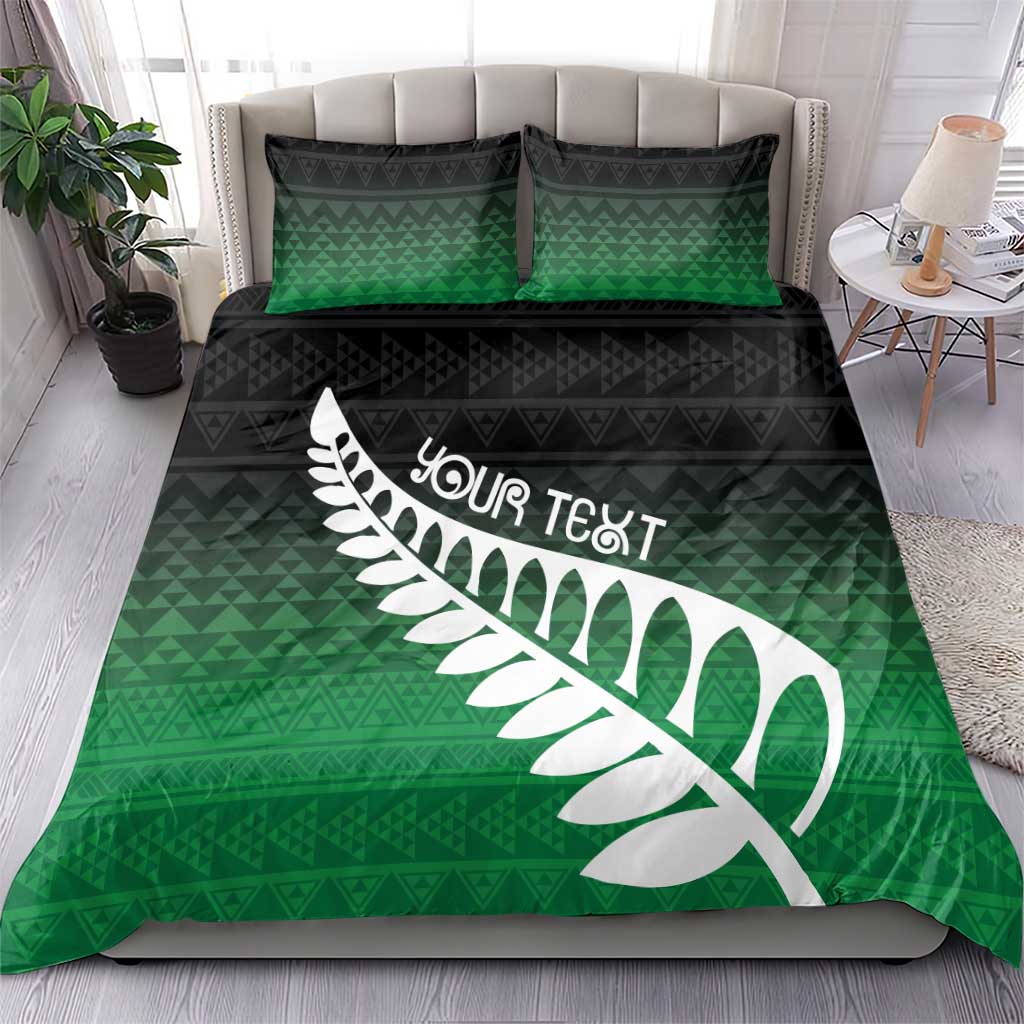 Green Silver Fern Spirit Taniko Tukutuku Personalised Bedding Set