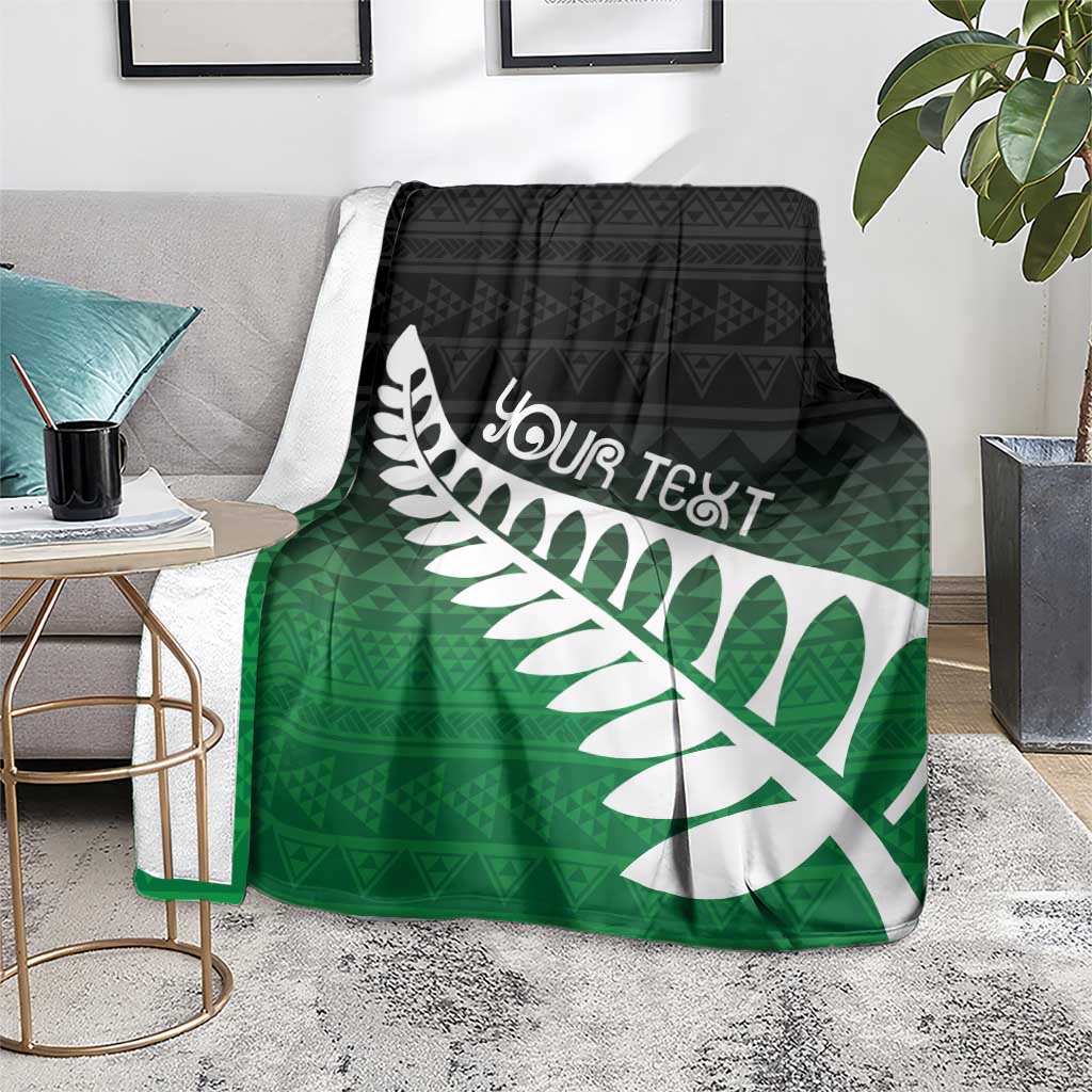 Green Silver Fern Spirit Taniko Tukutuku Personalised Blanket
