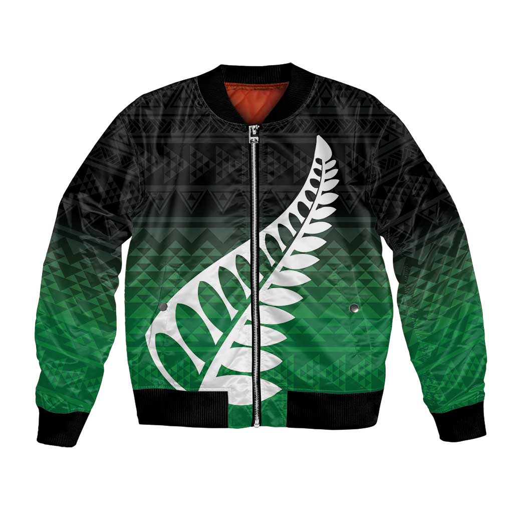 Green Silver Fern Spirit Taniko Tukutuku Personalised Bomber Jacket LT9 Unisex Green - Polynesian Pride