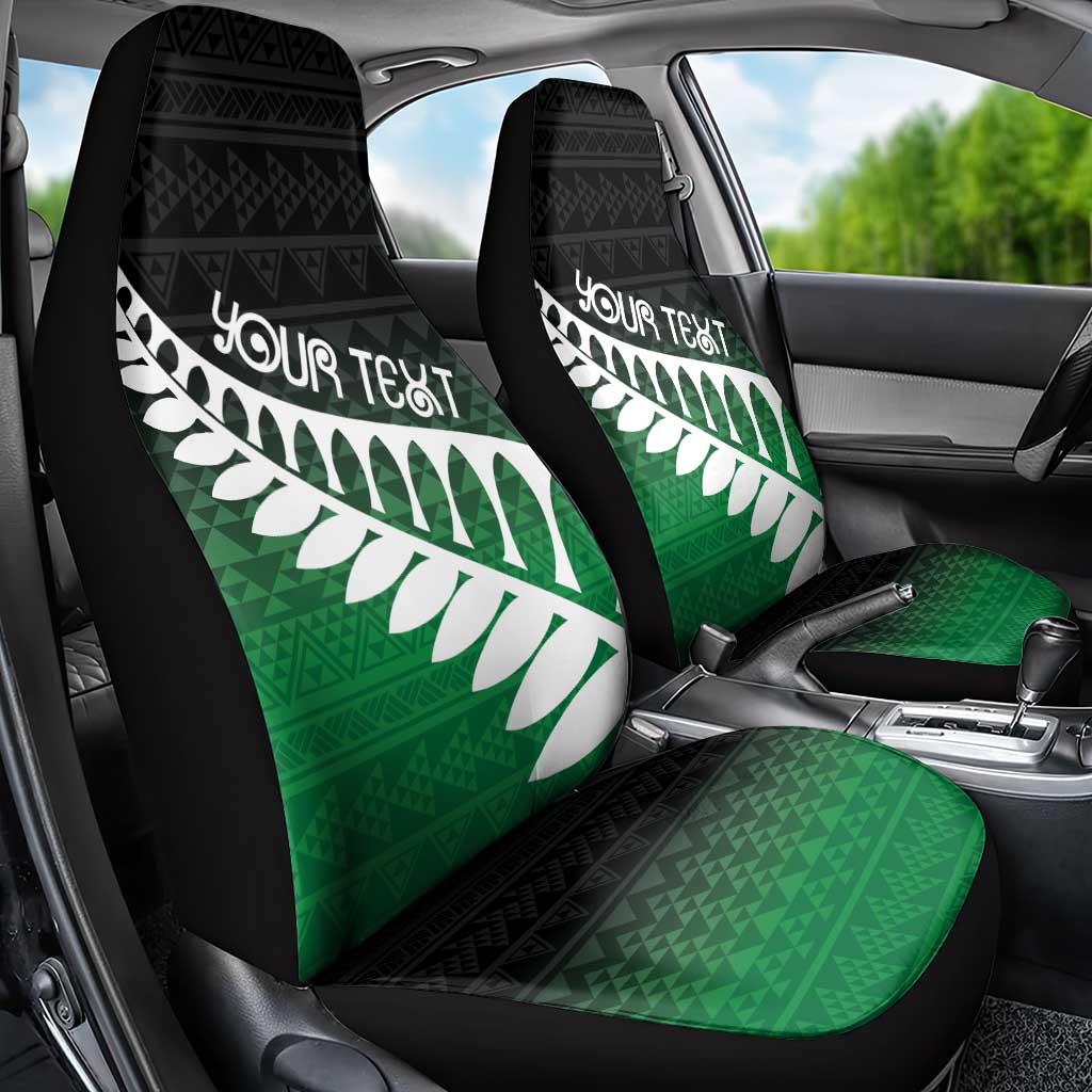 Green Silver Fern Spirit Taniko Tukutuku Personalised Car Seat Cover