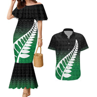 Green Silver Fern Spirit Taniko Tukutuku Personalised Couples Matching Mermaid Dress and Hawaiian Shirt LT9 Green - Polynesian Pride