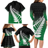Green Silver Fern Spirit Taniko Tukutuku Personalised Family Matching Long Sleeve Bodycon Dress and Hawaiian Shirt LT9 - Polynesian Pride