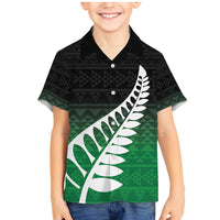 Green Silver Fern Spirit Taniko Tukutuku Personalised Family Matching Mermaid Dress and Hawaiian Shirt LT9 Son's Shirt Green - Polynesian Pride