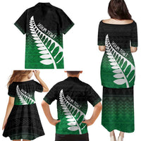 Green Silver Fern Spirit Taniko Tukutuku Personalised Family Matching Puletasi and Hawaiian Shirt LT9 - Polynesian Pride