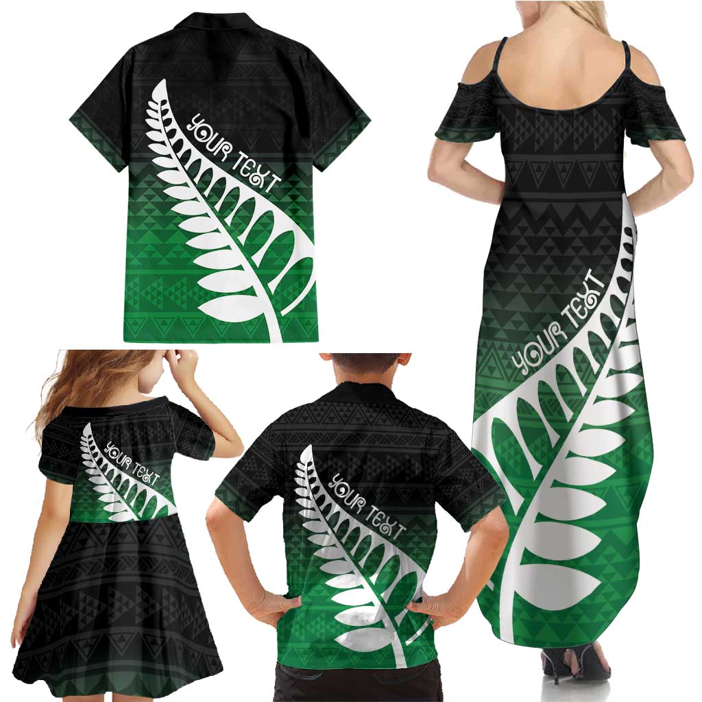 Green Silver Fern Spirit Taniko Tukutuku Personalised Family Matching Summer Maxi Dress and Hawaiian Shirt LT9 - Polynesian Pride