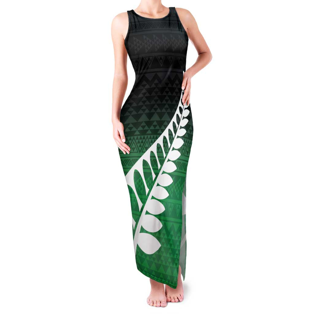 Green Silver Fern Spirit Taniko Tukutuku Personalised Family Matching Tank Maxi Dress and Hawaiian Shirt LT9 Mom's Dress Green - Polynesian Pride