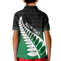 Green Silver Fern Spirit Taniko Tukutuku Personalised Kid Polo Shirt LT9 - Polynesian Pride