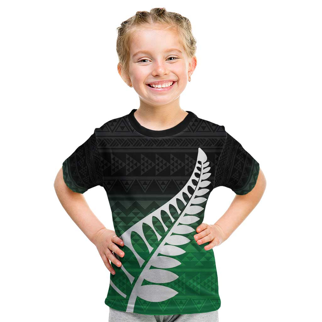 Green Silver Fern Spirit Taniko Tukutuku Personalised Kid T Shirt LT9 Green - Polynesian Pride