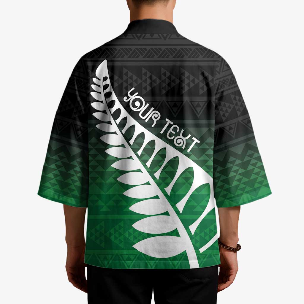 Green Silver Fern Spirit Taniko Tukutuku Personalised Kimono - Polynesian Pride