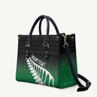 Green Silver Fern Spirit Taniko Tukutuku Personalised Leather Bag - Polynesian Pride