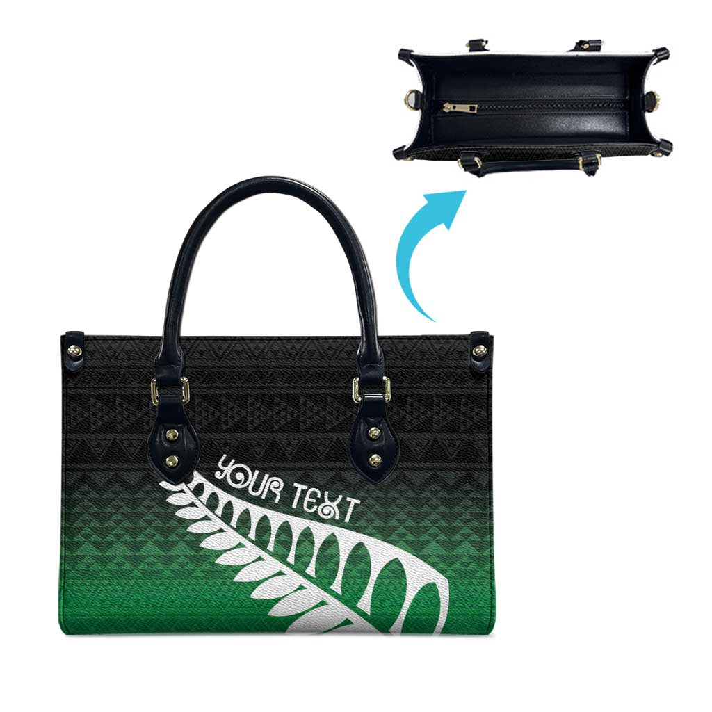 Green Silver Fern Spirit Taniko Tukutuku Personalised Leather Bag - Polynesian Pride