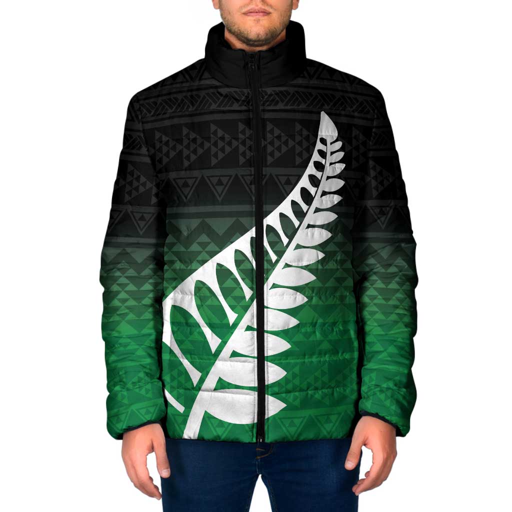 Green Silver Fern Spirit Taniko Tukutuku Personalised Padded Jacket - Polynesian Pride