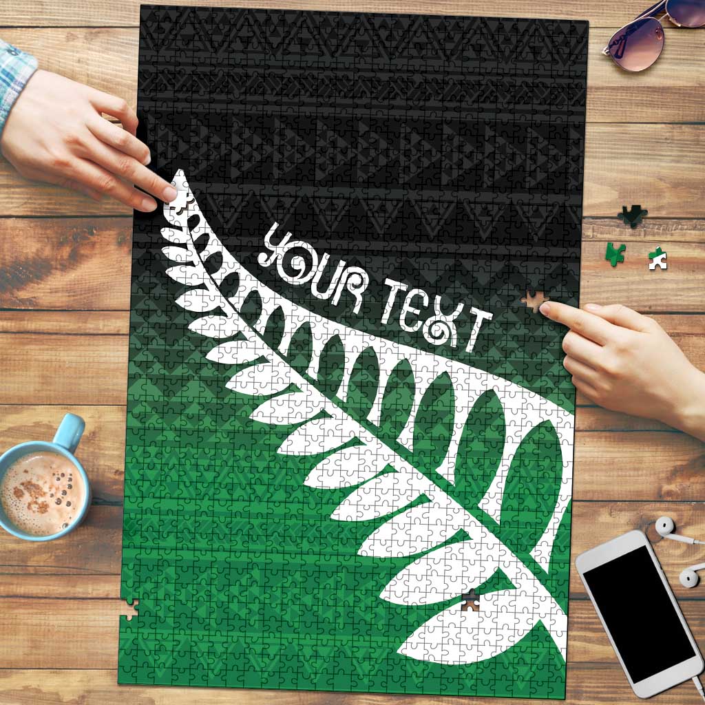 Green Silver Fern Spirit Taniko Tukutuku Personalised Puzzle - Polynesian Pride