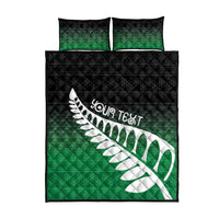 Green Silver Fern Spirit Taniko Tukutuku Personalised Quilt Bed Set