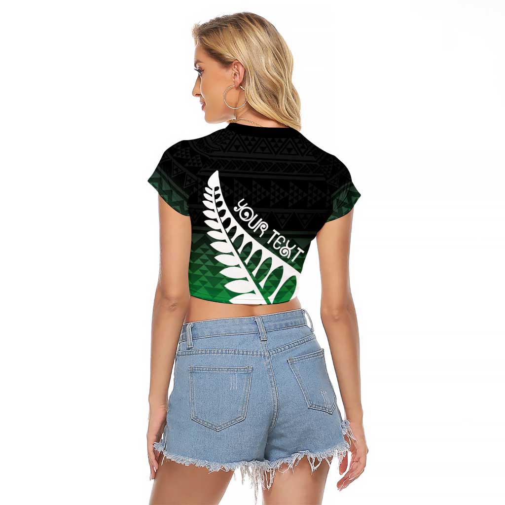 Green Silver Fern Spirit Taniko Tukutuku Personalised Raglan Cropped T Shirt LT9 - Polynesian Pride