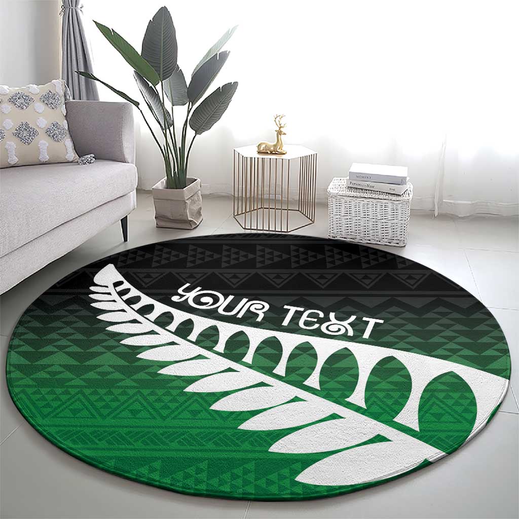 Green Silver Fern Spirit Taniko Tukutuku Personalised Round Carpet
