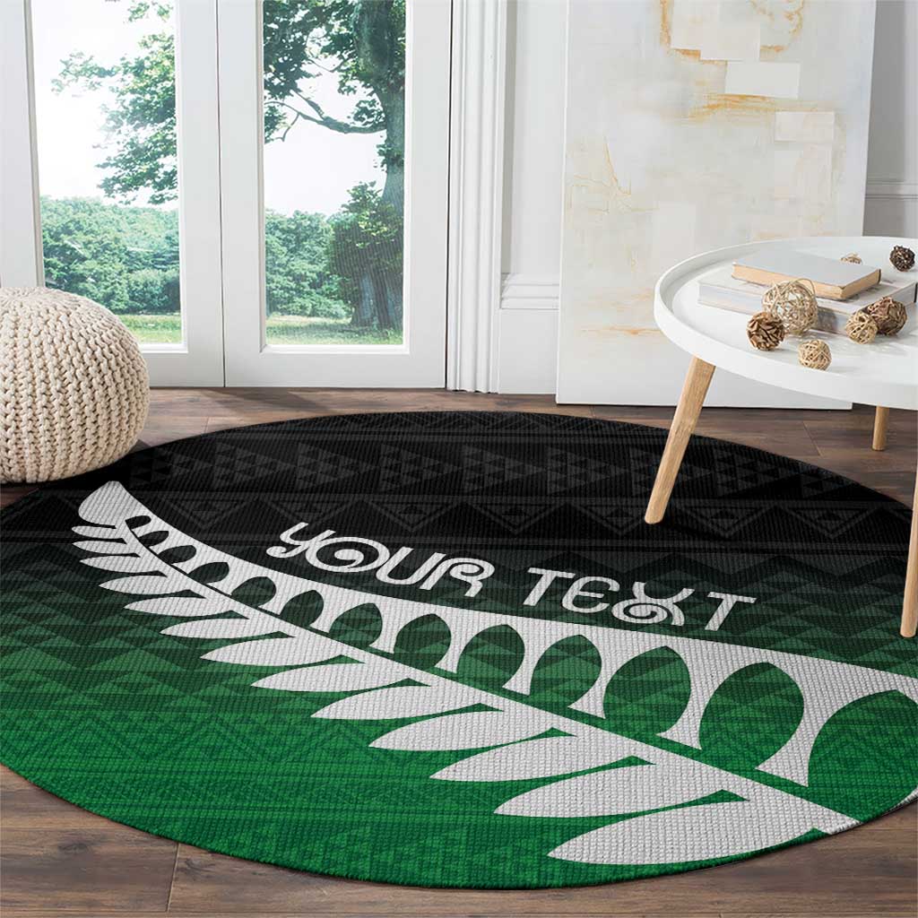 Green Silver Fern Spirit Taniko Tukutuku Personalised Round Carpet
