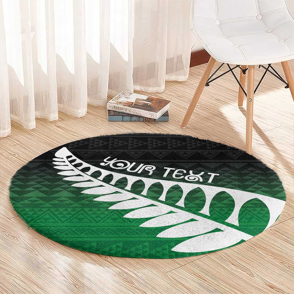 Green Silver Fern Spirit Taniko Tukutuku Personalised Round Carpet