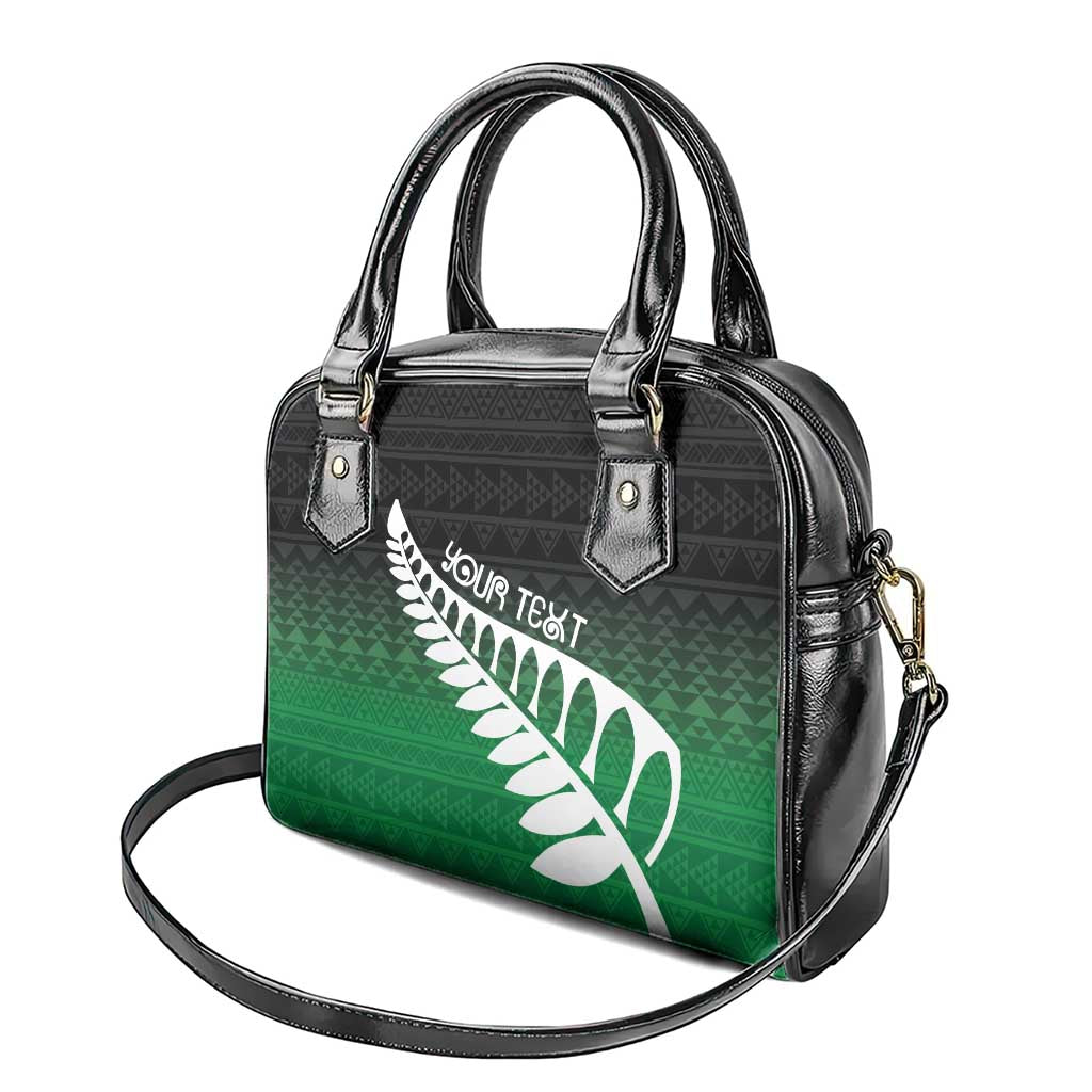 Green Silver Fern Spirit Taniko Tukutuku Personalised Shoulder Handbag