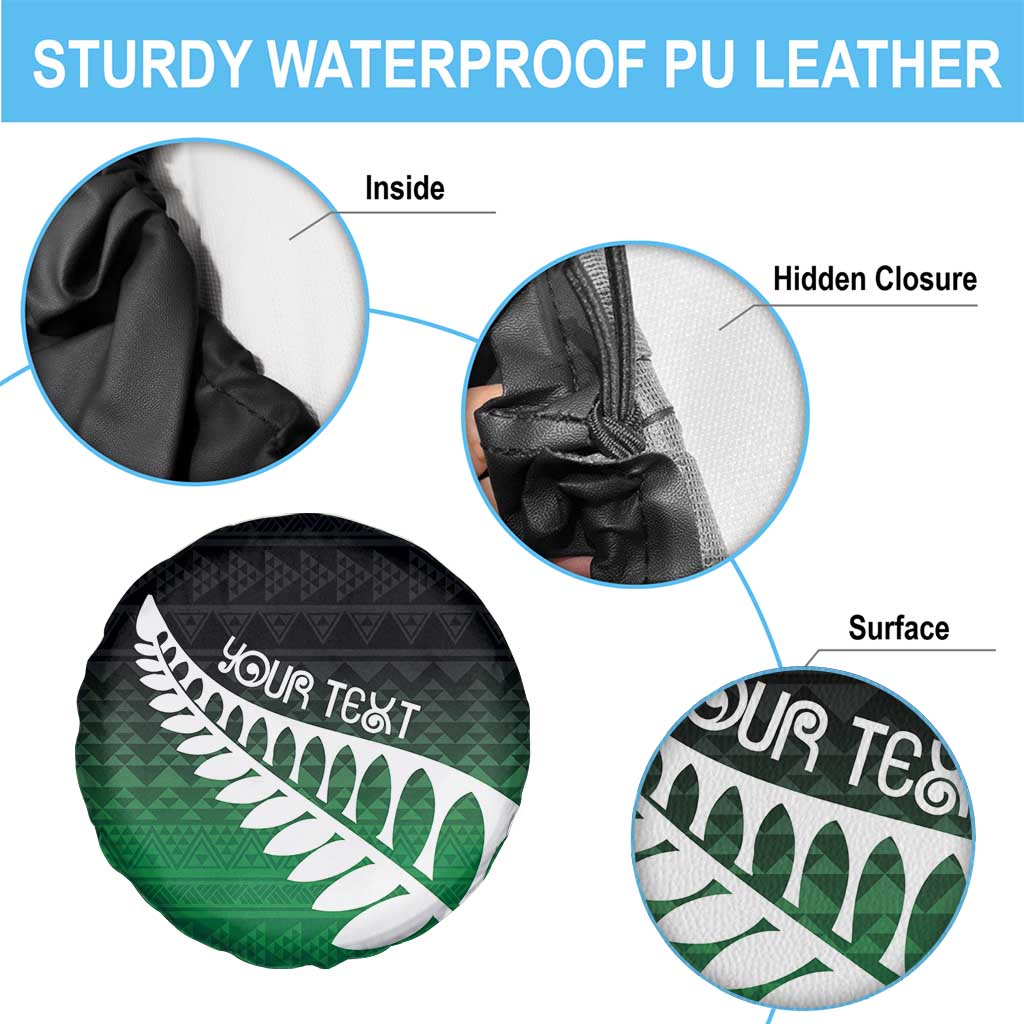 Green Silver Fern Spirit Taniko Tukutuku Personalised Spare Tire Cover