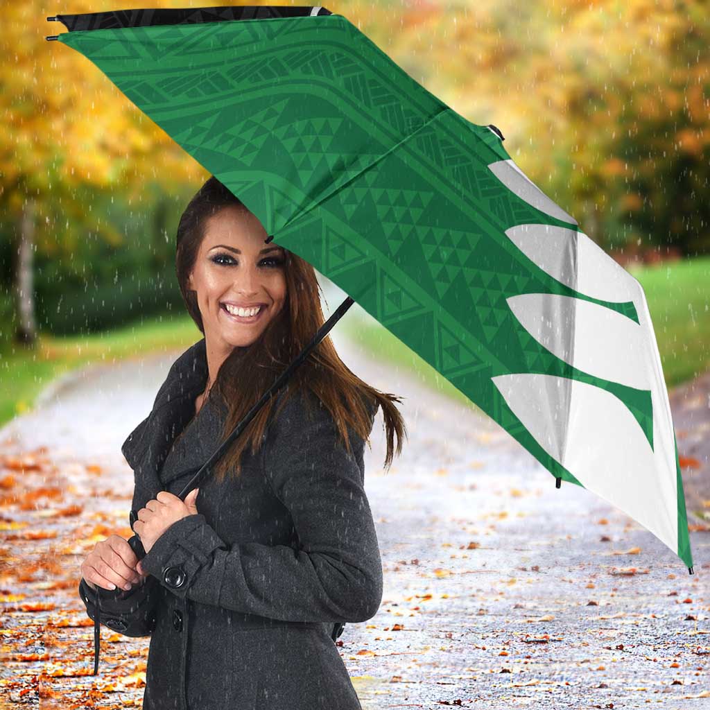 Green Silver Fern Spirit Taniko Tukutuku Personalised Umbrella - Polynesian Pride