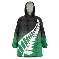 Green Silver Fern Spirit Taniko Tukutuku Personalised Wearable Blanket Hoodie