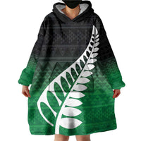 Green Silver Fern Spirit Taniko Tukutuku Personalised Wearable Blanket Hoodie