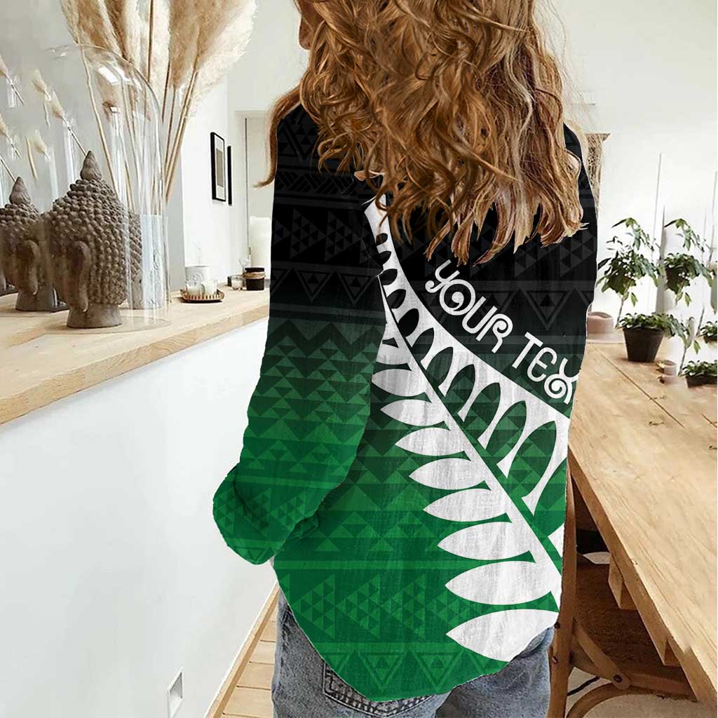 Green Silver Fern Spirit Taniko Tukutuku Personalised Women Casual Shirt LT9 - Polynesian Pride