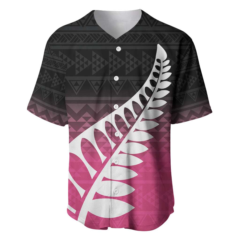 Pink Silver Fern Spirit Taniko Tukutuku Personalised Baseball Jersey LT9 Pink - Polynesian Pride