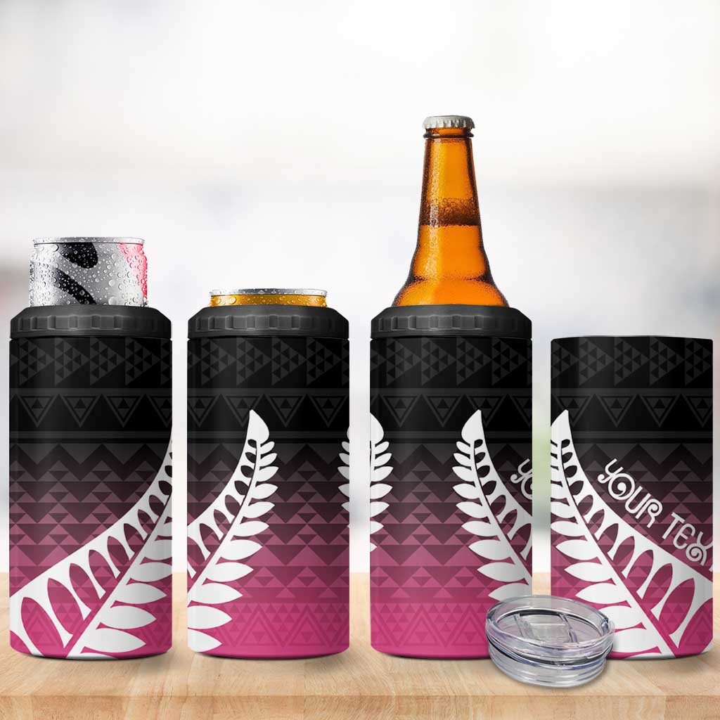 Pink Silver Fern Spirit Taniko Tukutuku Personalised 4 in 1 Can Cooler Tumbler LT9 - Polynesian Pride