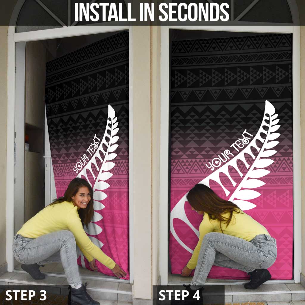 Pink Silver Fern Spirit Taniko Tukutuku Personalised Door Cover - Polynesian Pride