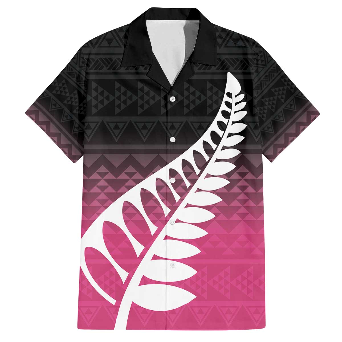 Pink Silver Fern Spirit Taniko Tukutuku Personalised Family Matching Off The Shoulder Long Sleeve Dress and Hawaiian Shirt