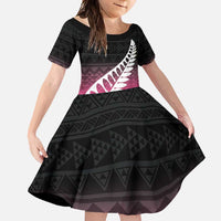 Pink Silver Fern Spirit Taniko Tukutuku Personalised Family Matching Summer Maxi Dress and Hawaiian Shirt LT9 Daughter's Dress Pink - Polynesian Pride