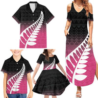 Pink Silver Fern Spirit Taniko Tukutuku Personalised Family Matching Summer Maxi Dress and Hawaiian Shirt LT9 - Polynesian Pride