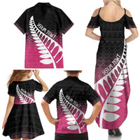 Pink Silver Fern Spirit Taniko Tukutuku Personalised Family Matching Summer Maxi Dress and Hawaiian Shirt LT9 - Polynesian Pride