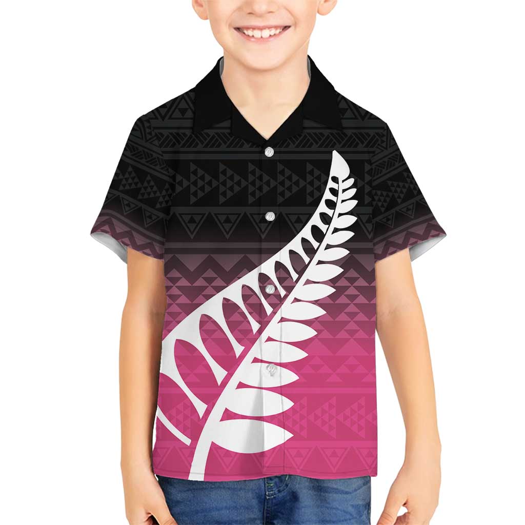 Pink Silver Fern Spirit Taniko Tukutuku Personalised Family Matching Summer Maxi Dress and Hawaiian Shirt LT9 Son's Shirt Pink - Polynesian Pride