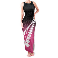 Pink Silver Fern Spirit Taniko Tukutuku Personalised Family Matching Tank Maxi Dress and Hawaiian Shirt LT9 Mom's Dress Pink - Polynesian Pride
