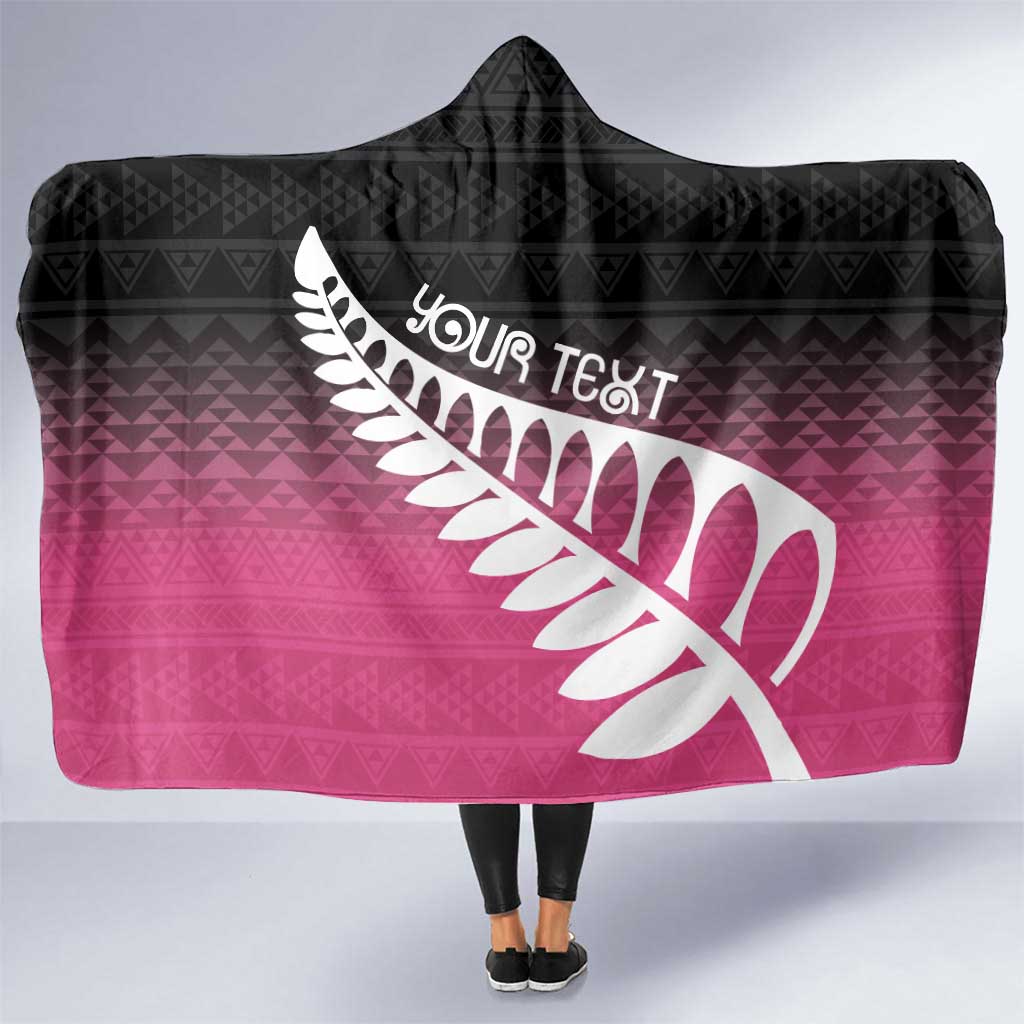 Pink Silver Fern Spirit Taniko Tukutuku Personalised Hooded Blanket