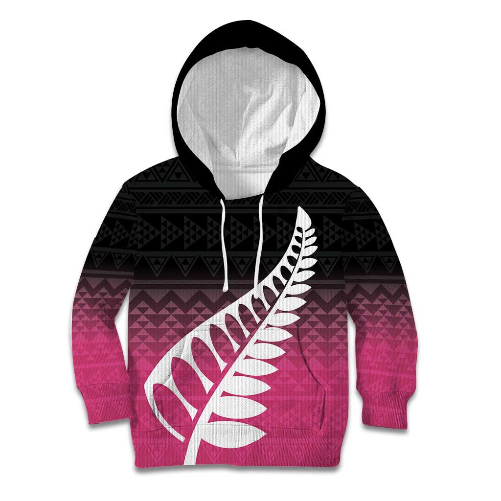 Pink Silver Fern Spirit Taniko Tukutuku Personalised Kid Hoodie