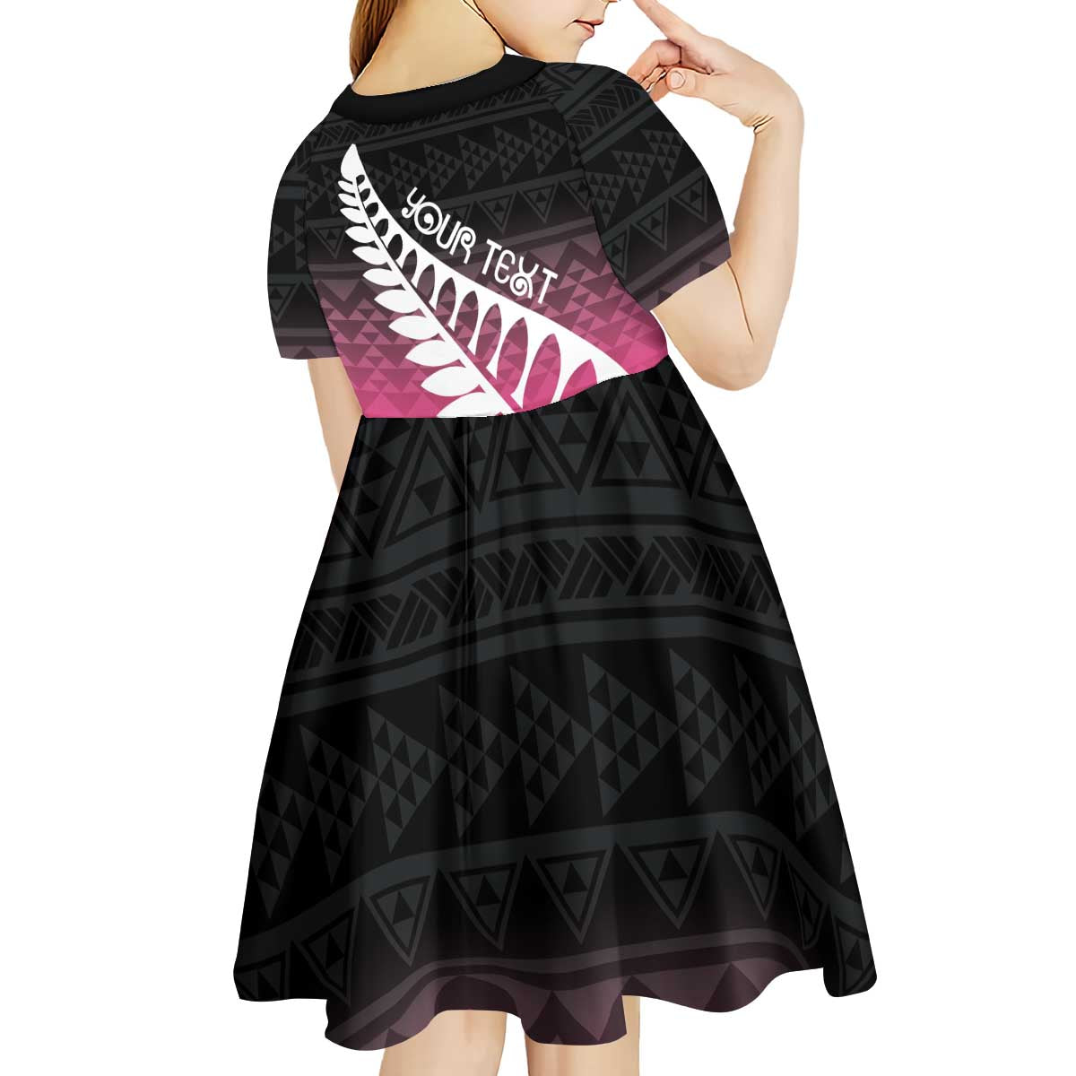Pink Silver Fern Spirit Taniko Tukutuku Personalised Kid Short Sleeve Dress
