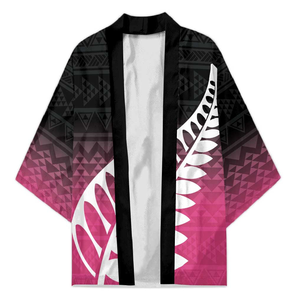 Pink Silver Fern Spirit Taniko Tukutuku Personalised Kimono - Polynesian Pride