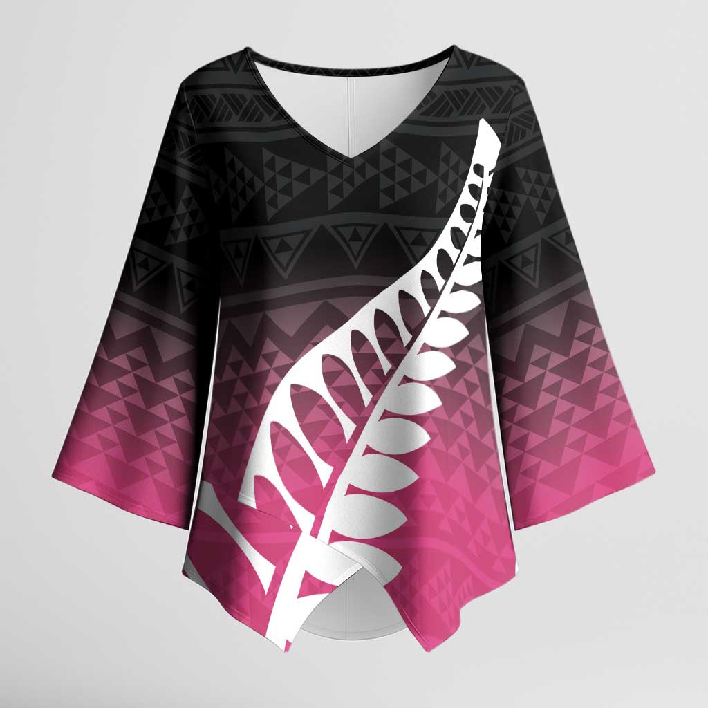 Pink Silver Fern Spirit Taniko Tukutuku Personalised Kimono Sleeve Blouse - Polynesian Pride