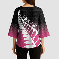 Pink Silver Fern Spirit Taniko Tukutuku Personalised Kimono Sleeve Blouse - Polynesian Pride