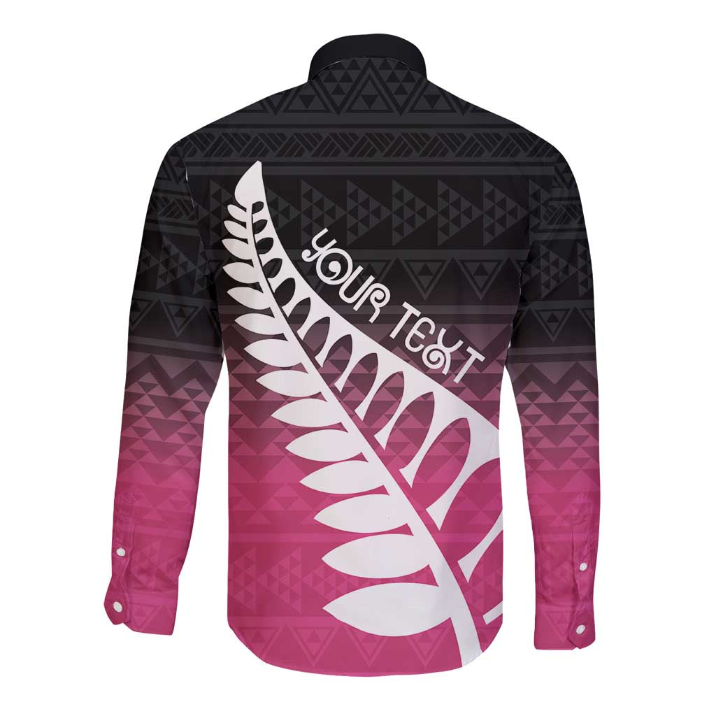 Pink Silver Fern Spirit Taniko Tukutuku Personalised Long Sleeve Button Shirt