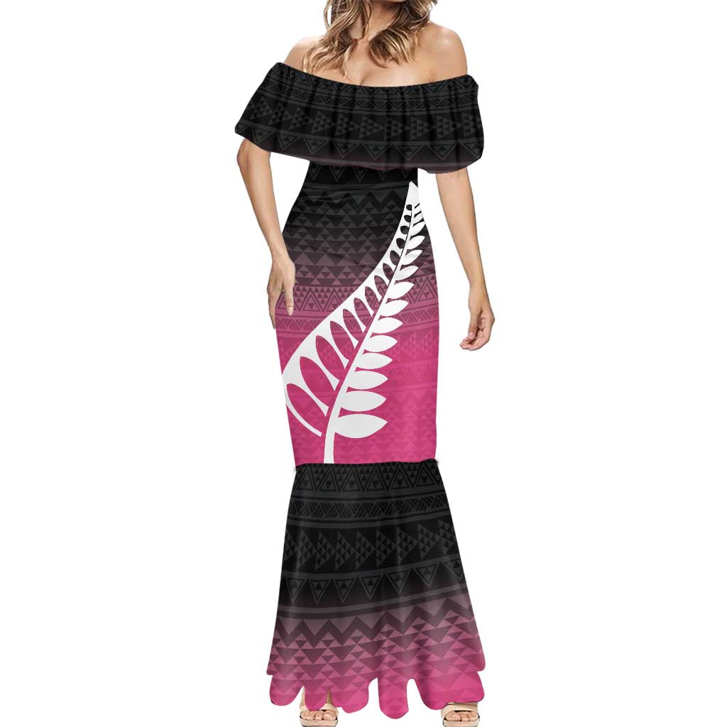 Pink Silver Fern Spirit Taniko Tukutuku Personalised Mermaid Dress