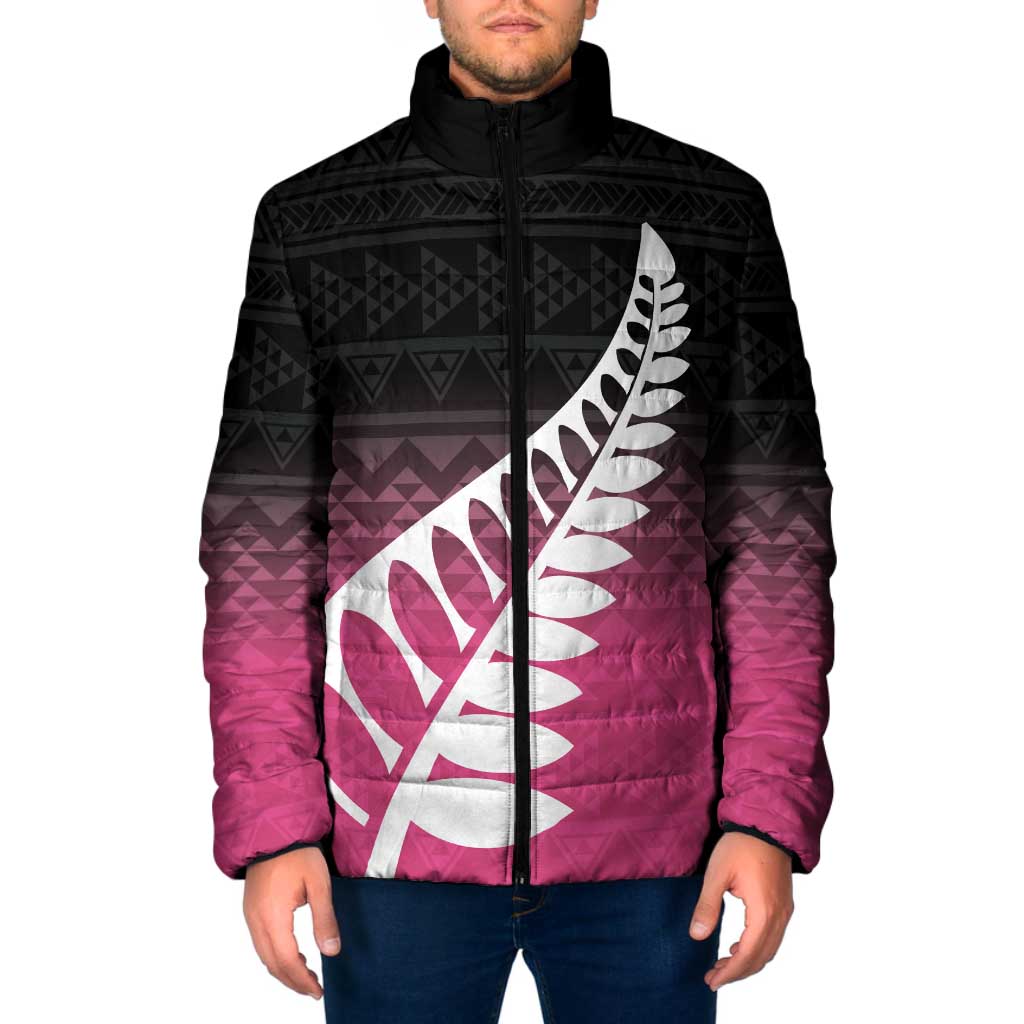 Pink Silver Fern Spirit Taniko Tukutuku Personalised Padded Jacket - Polynesian Pride